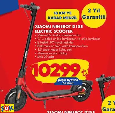 XIAOMI NINEBOT D18E ELECTRIC SCOOTER/XİAOMİ ELEKTRİKLİ SCOOTER